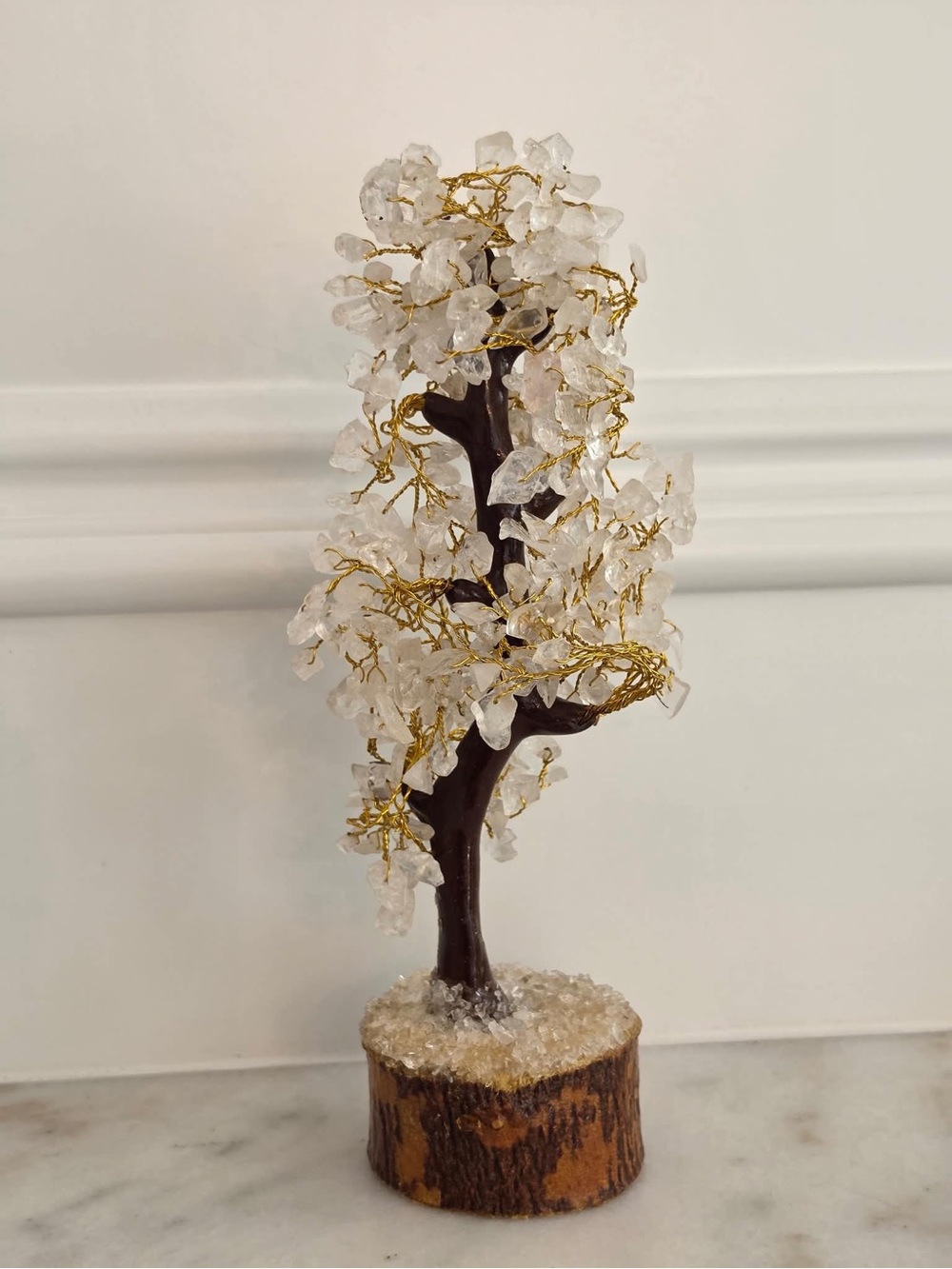 Crystal Quartz Chip Tree Sculpture with Gold Wire Accents high energy